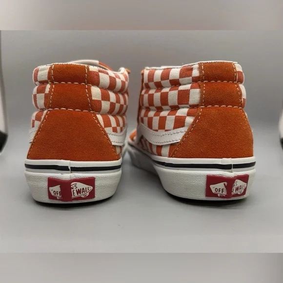 Vans Kids size 2 Orange Checkerboard Velcro Sneakers - Picture 4 of 5